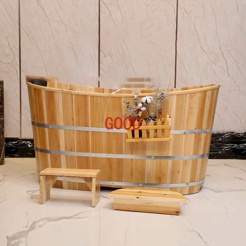 Fumigation Wooden Bathtub Luxury Solid Faucet Exquisite Bath Bucket Can Store Things Chuveiro Lorenzetti House Furniture CY50YT