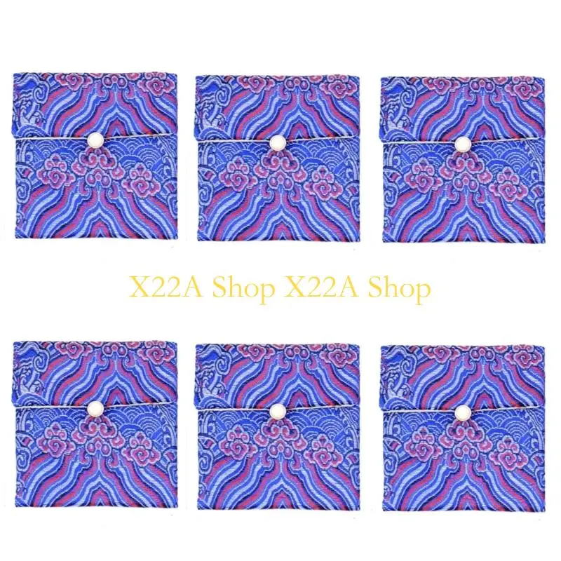 Unique Decorative Brocade Jewelry Pouches, 6-Pouch Set with Hand-Embroidered for Storage, Gifts, and Retail Display