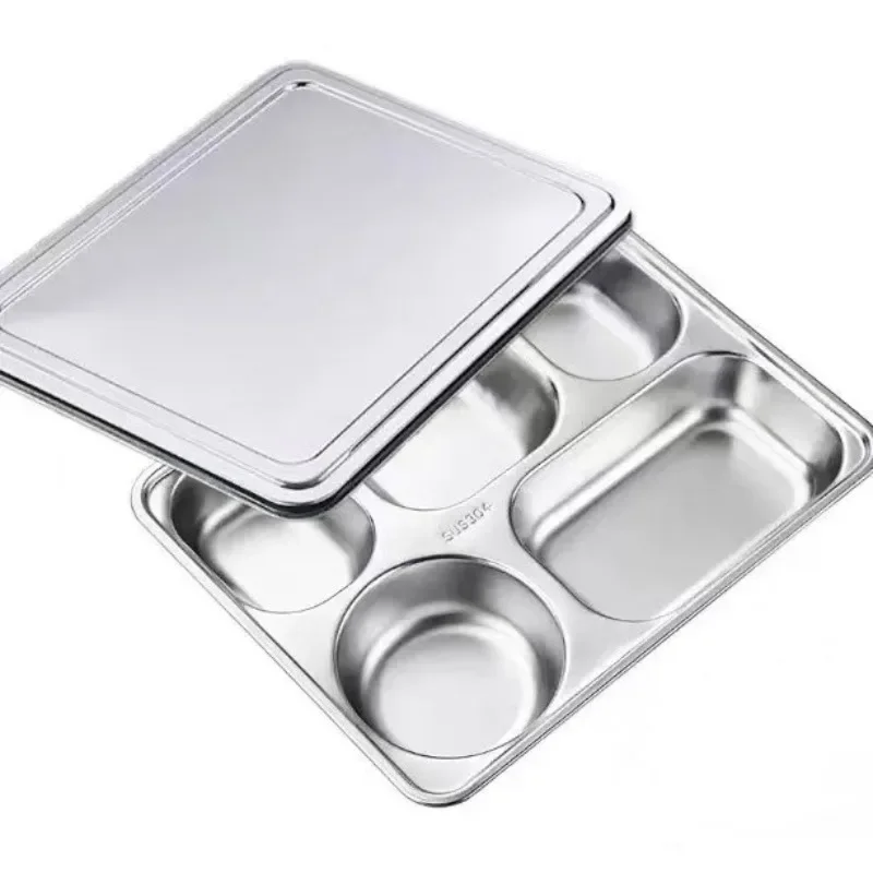 

304 stainless steel plate Indonesian grid with lid food box student adult canteen special plate