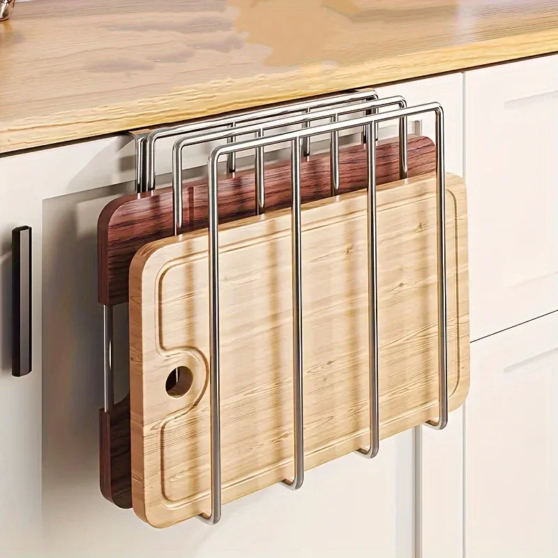 Kitchen Hanging Organizer Rack with Hooks Under Cupboard Paper Towel Rags Hanger Cutting Board Pot Cover Holder Storage Shelf