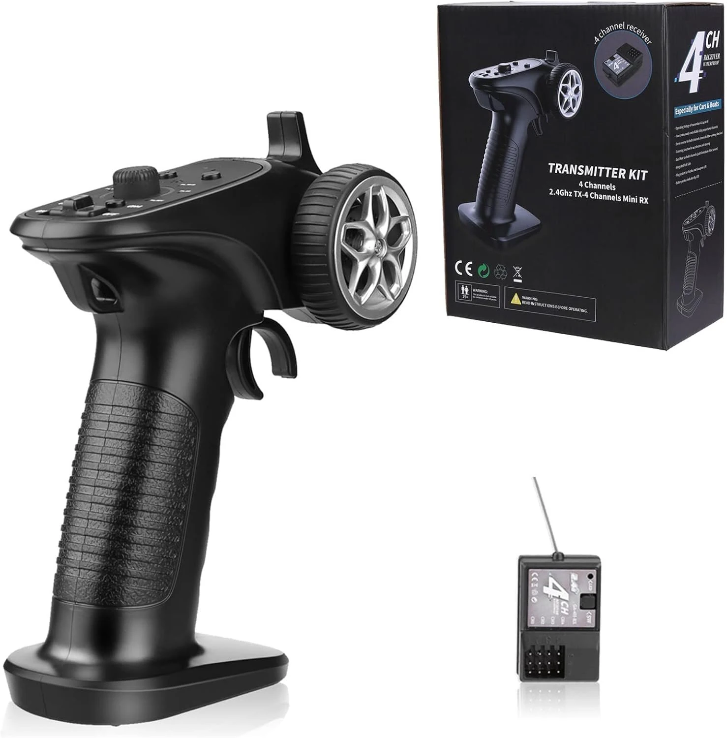 Control Remoto TX4 RC 2.4GHz TX-4, Sistema de Radio Digital de 4 Canales con Receptor para Coche o Barco RC 1/8 1/10