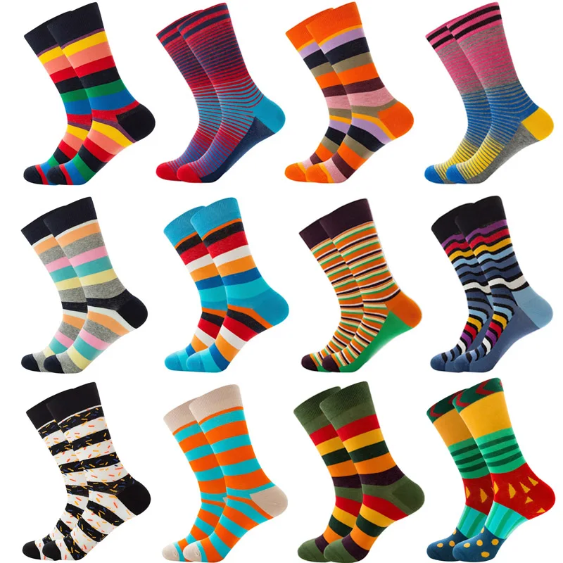 Geometric Stripes Novelty Men Socks Cotton Casual Personality Design Hip Hop Streetwear Happy Socks Gifts for Men Quality