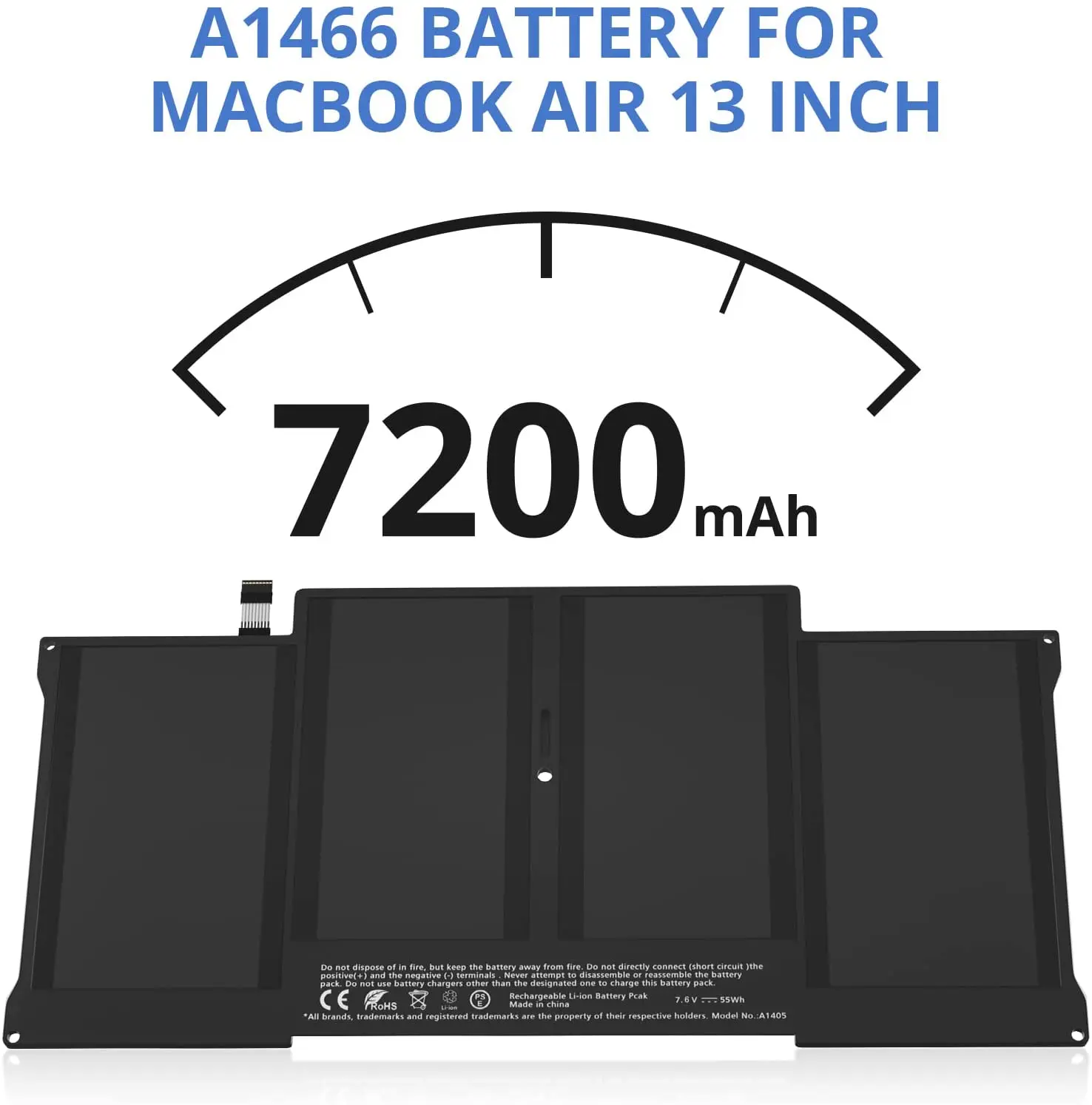 A1466 7.6V 54.4Wh Laptop Replacement Battery for MacBook Air 13 inch A1466 (Mid 2012,Mid 2013,Early 2014, Early 2015,2017) A1369