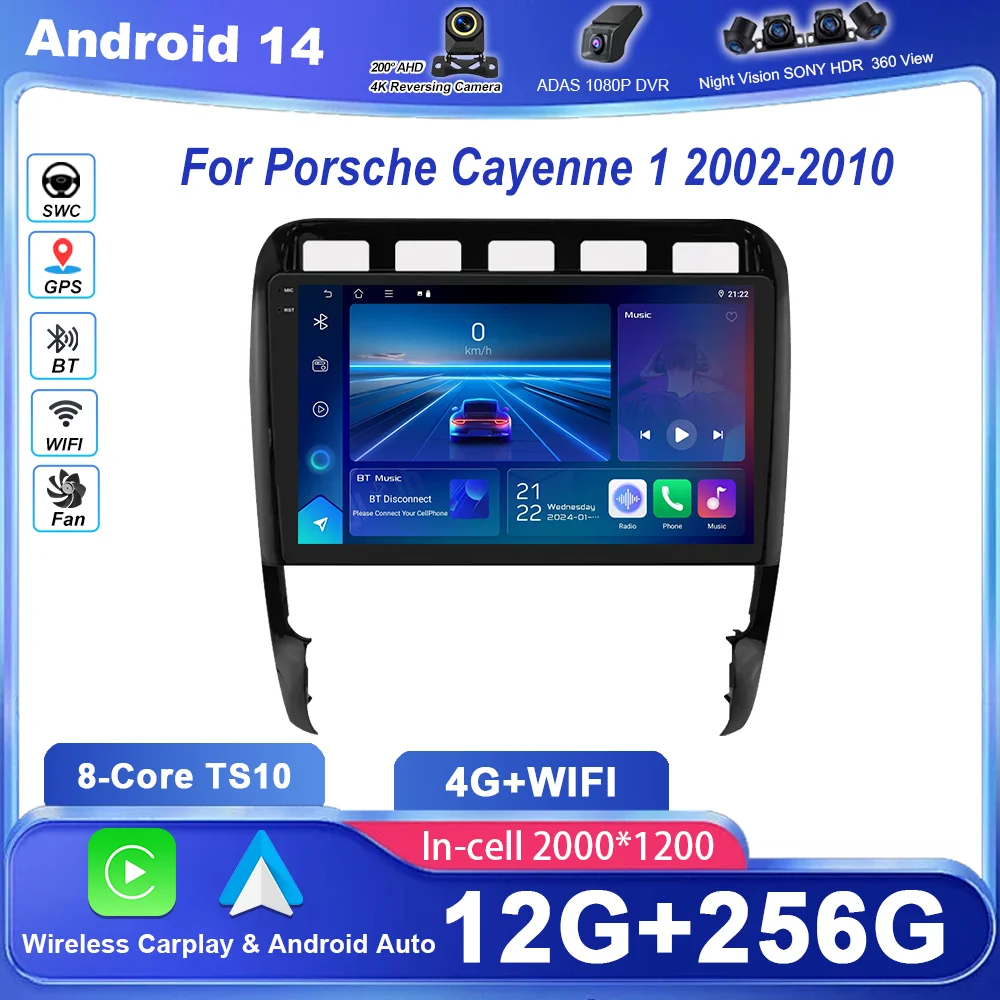 

Автомобильный Android 14 радио стерео для Porsche Cayenne 1 2002-2010 авто мультимедийный видеоплеер GPS-навигация QLED экран NO 2Din WIFI