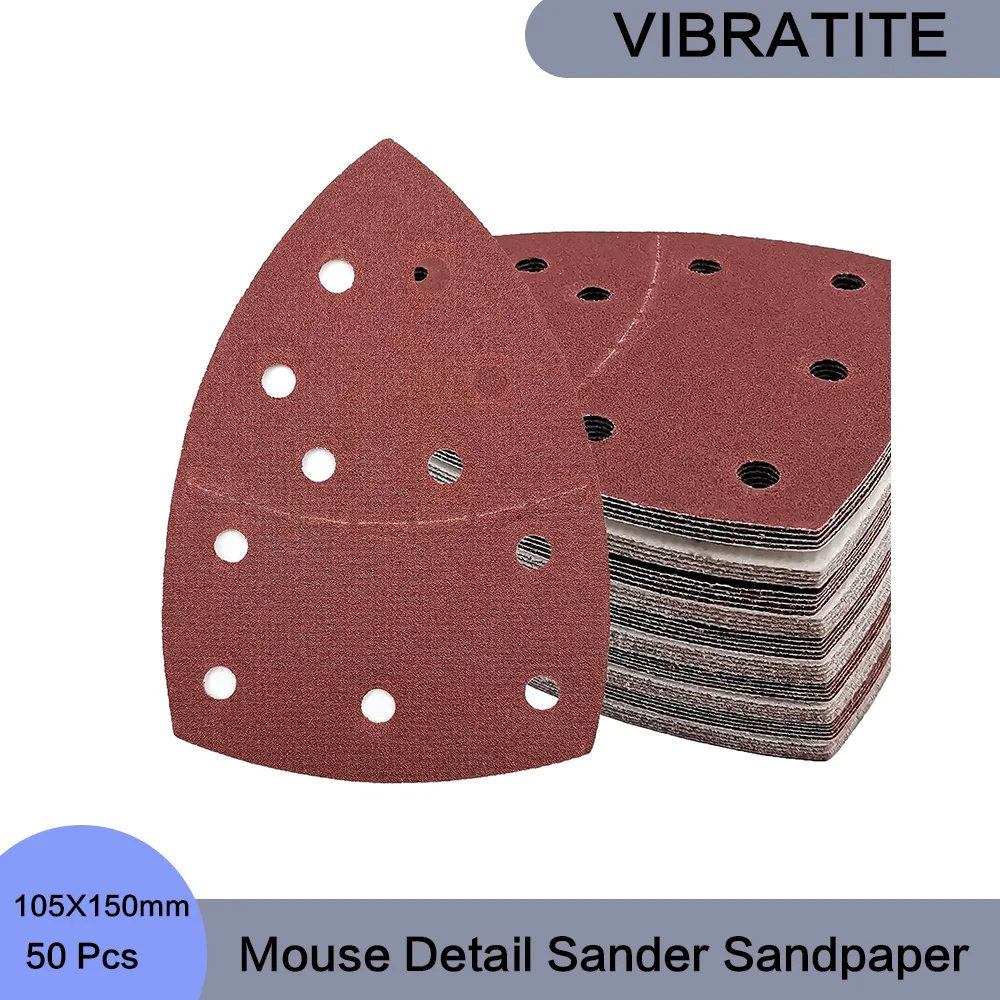 

105X150mm Mouse Detail Sander Sandpaper 11 Holes Hook and Loop 50 Pcs Triangular Sanding Sheets Abrasive Sanding Paper