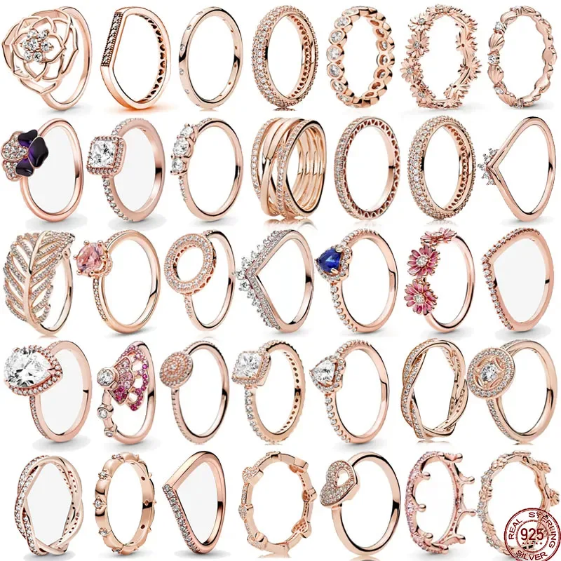 

Hot selling rose gold series ring 925 sterling silver heart-shaped zircon ring, crown ring, women's charm jewelry gift