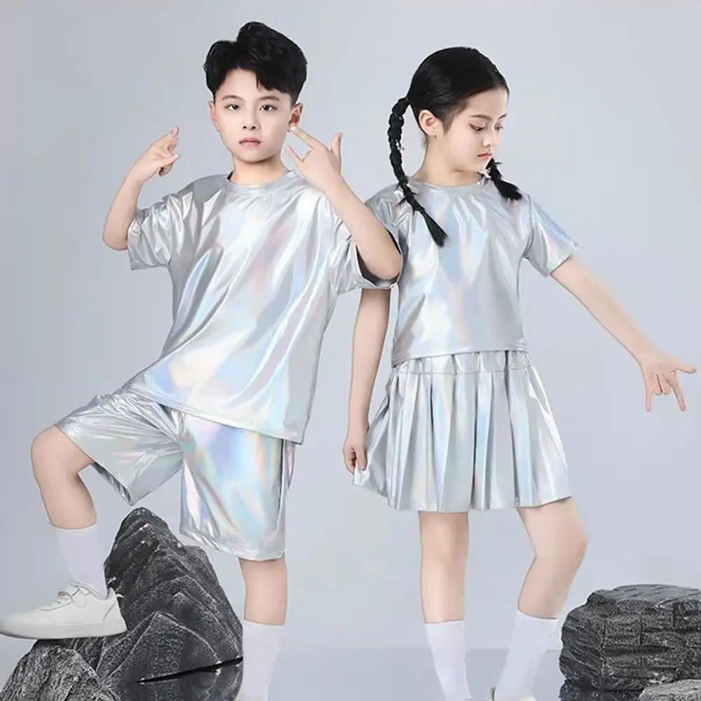 

Fashion Silver Children Hip-hop Set Runway Cool Jazz Dance Costume Dance Suit Modern Dance Performance Clothes Kids