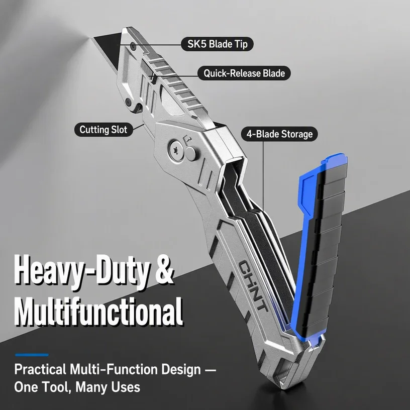 Heavy Duty Utility Knife with Lock Portable Sharp Cut Grade Steel Comes with Storage Blades Industrial Hand Tool Set