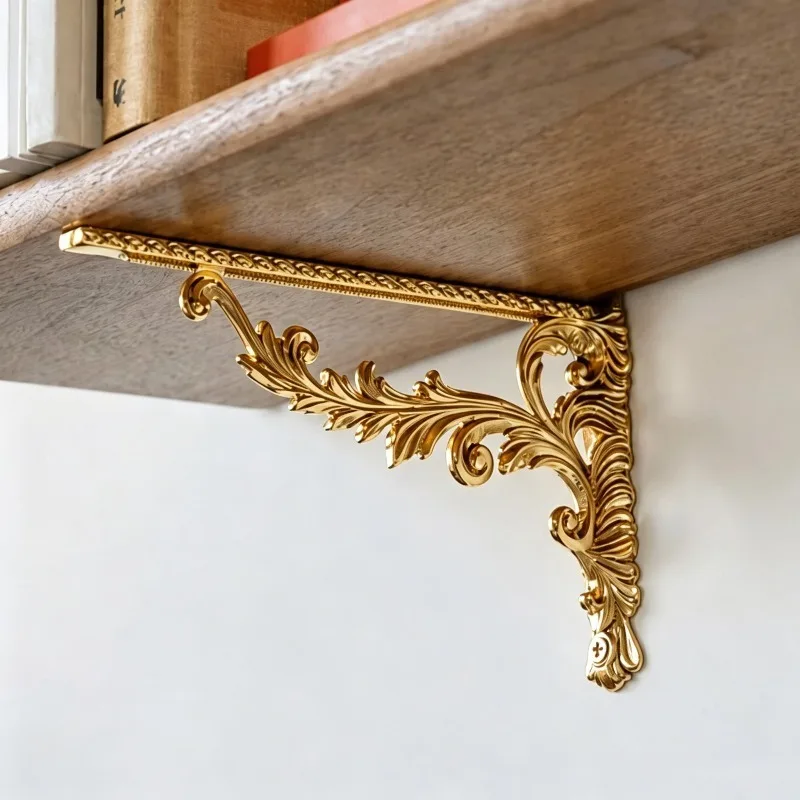 Retro Triangle Bracket Brass Golden Shelf Bracket Living Room Wall Mount Decorative Brackets Kitchen Hardware Support Rack