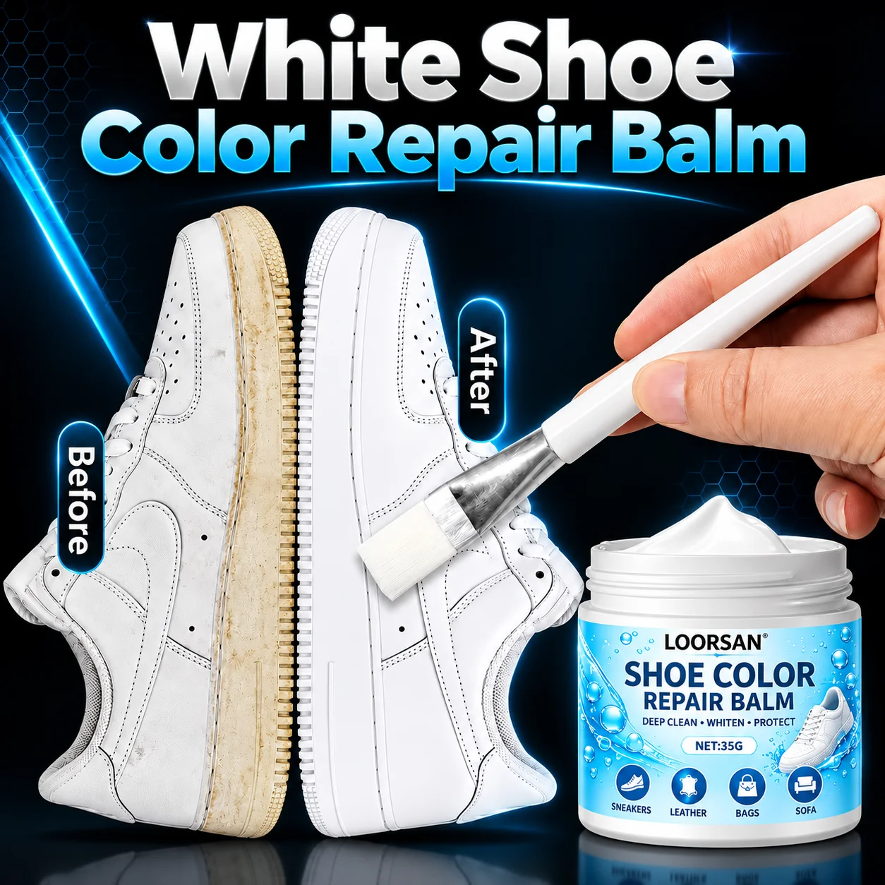 LOORSAN White Shoe Repair Balm 35G Leather Color Restorer Sneaker Whitener Cream For Scuffs Yellowing Shoe Care