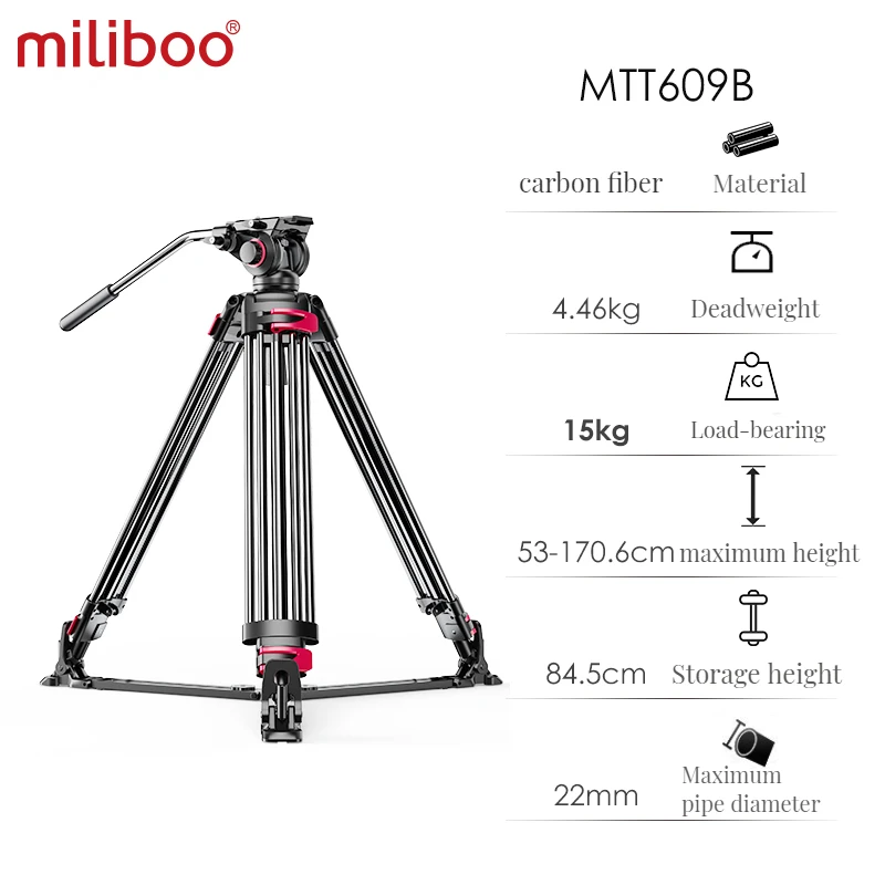 Miliboo MTT609A Professional Photography 3 Sections Tripod Stand Aluminum Alloy for Canon Nikon Sony DSLR Cameras Camcorders