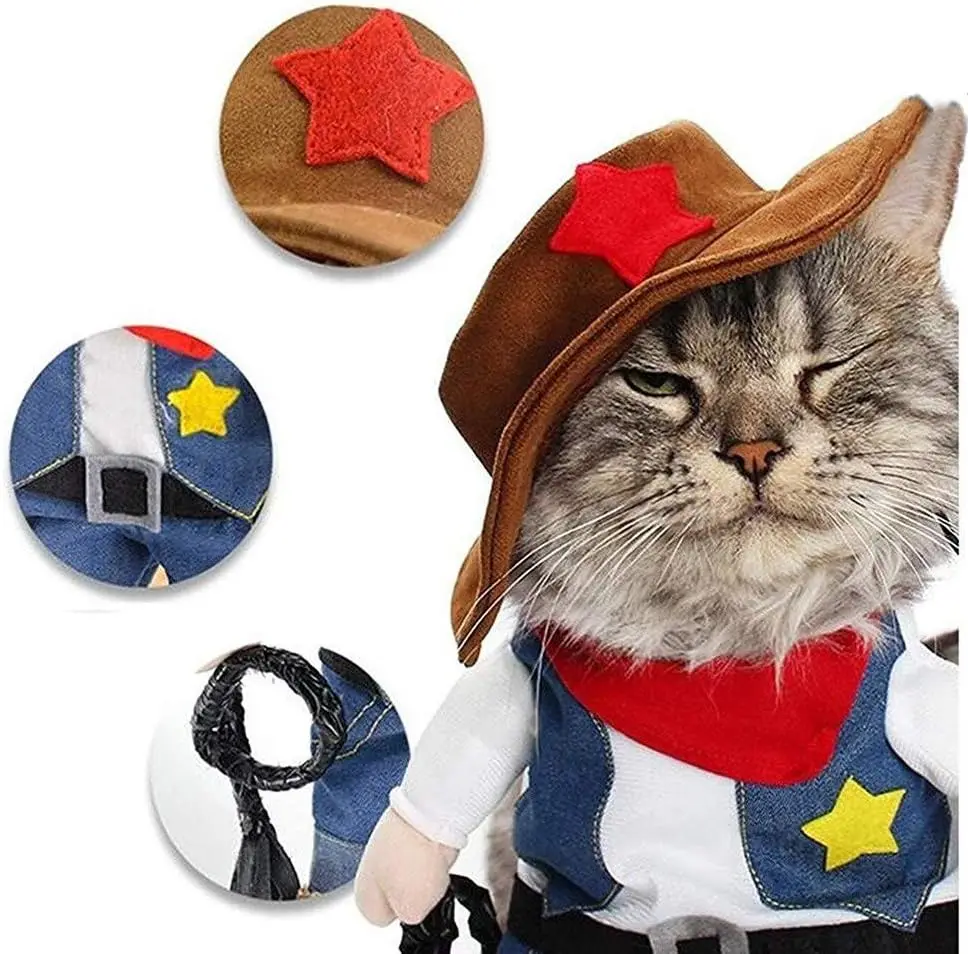 Costume d\'Halloween amusant pour animaux de compagnie, vêtements de cowboy, olympiques pour petits chiens et chats, accessoires de cosplay