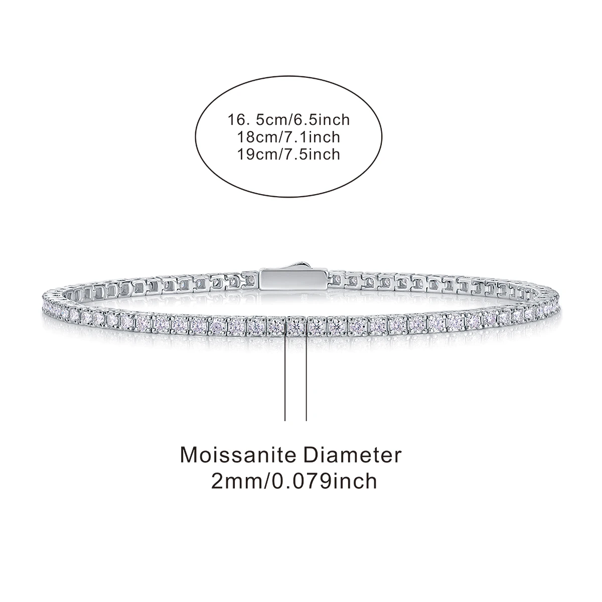 JIUZUAN 2MM Moissanite S925 Silver Tennis Bracelet Men Ladies Couple Hot Sale Luxury Fashion Valentine's Day Mother's Day