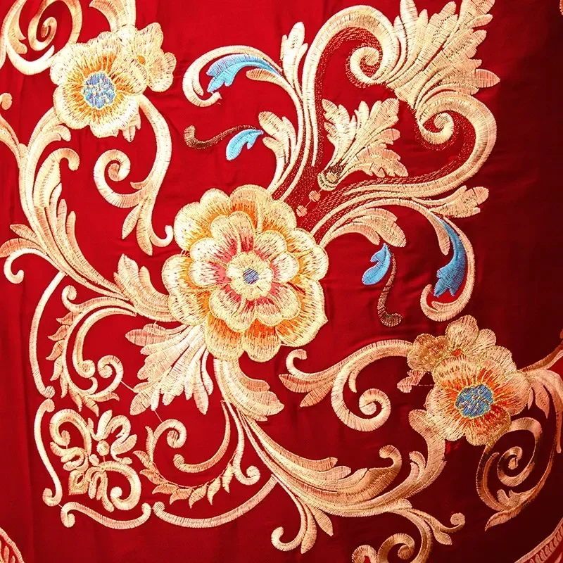 Luxury Golden Dragon Phoenix Embroidery Chinese Wedding Cotton Red Bedding Set Duvet Cover Bed Sheet Pillowcases Home Textile