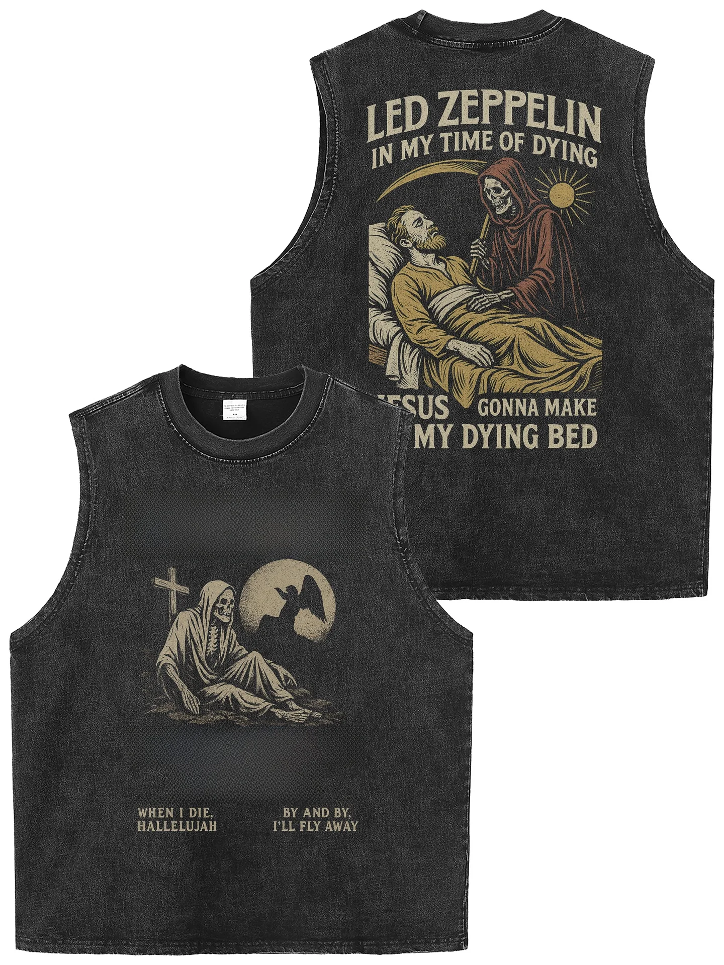 Retro Washed American Style Band Loose Fit Sleeveless T-Shirt Back Vest Breathable Comfortable Pure Cotton Casua...