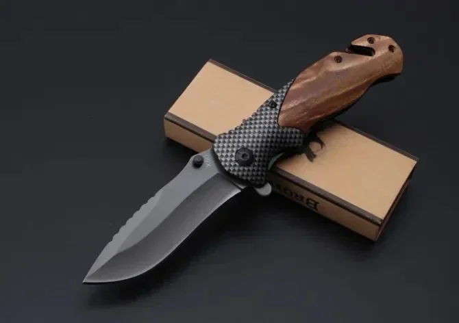 X50 Titanium Tactical Folding Knife Flipper 5Cr15Mov Wood Handle Flipper Camping Hunting Survival Pocket Xmas Collection