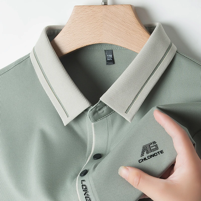 

High end silk breathable short sleeve POLO shirt men's plaid lapel top summer fashion brand letter embroidered casual T-shirt