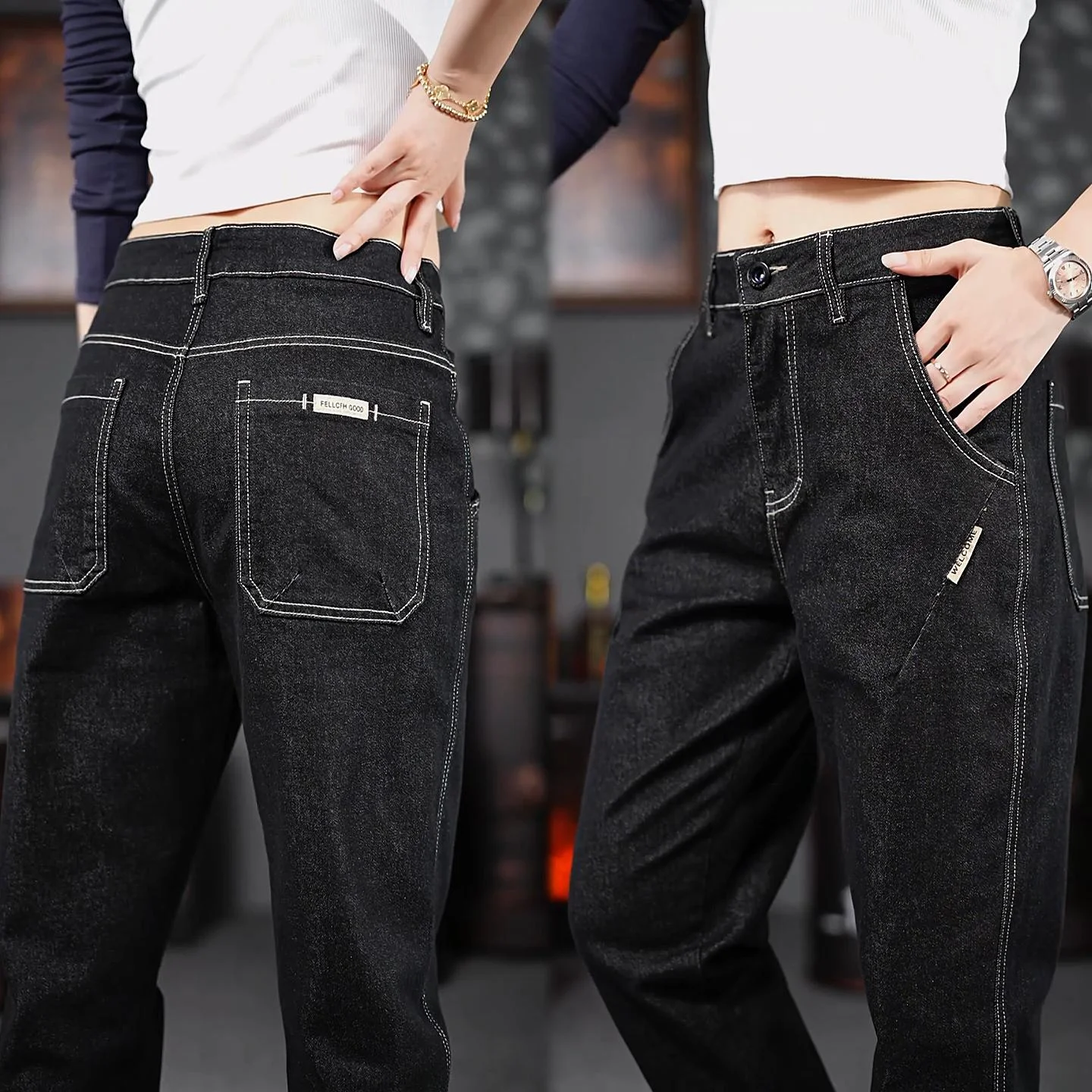 

Мужские джинсы American Sle, не выцветающие, осенняя новинка, зауженные к низу, с узким поясом, микро-харлан, универсальные, модные, прямые брюки