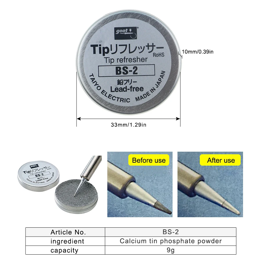 GOOT Soldering Iron Tip Refresher for Soldering Efficiency and Longevity Tips Detergent Cleaning Cream Tip Cleaners BS-2