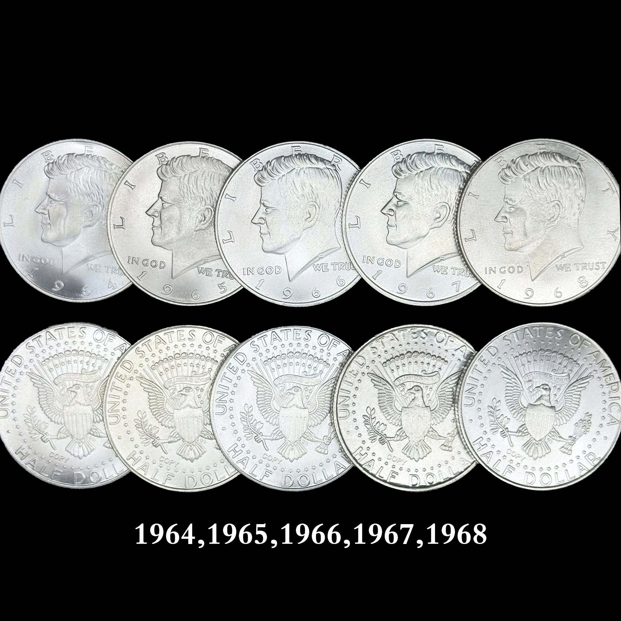 

5pcs/set US 1964-1968 Kennedy Silver/Gold Copy Collection Commemorative Coins Circular Metal Home Decor Souvenirs Holiday Gifts