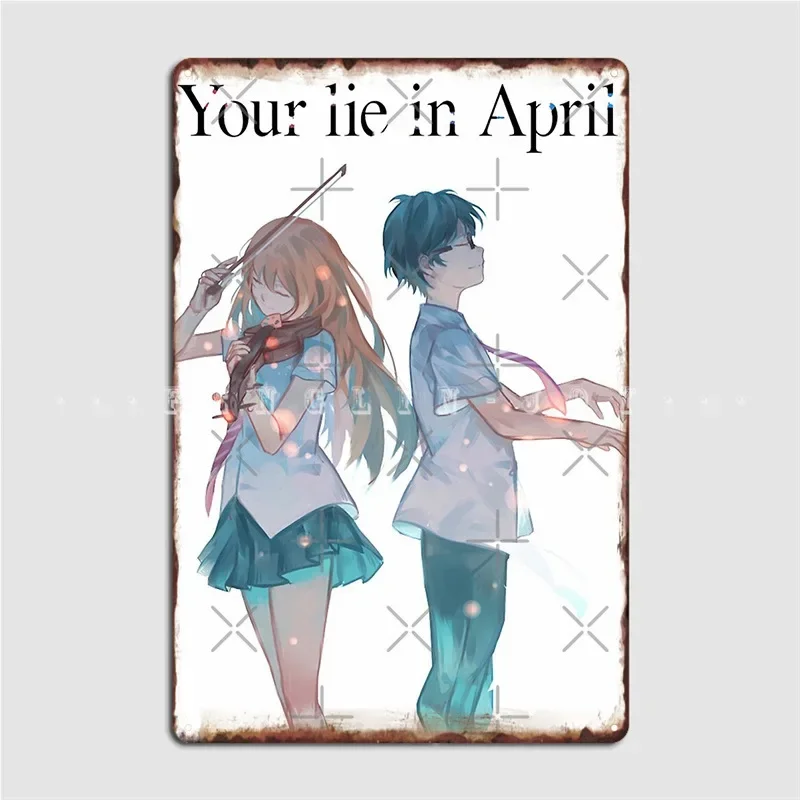 Your Lie In April Shigatsu Wa Kimi No Uso English Version Poster Metal Plaque Wall Mural Wall Customize Poster Tin Sign Poster