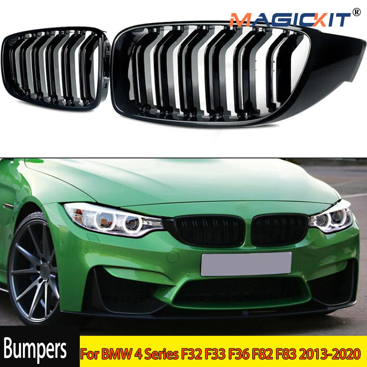 M4 Style Front Kidney Grille Grills Double Slat For BMW 4 Series F32 F33 F36 F82 F83 2013-2020 420i 428i 430i 435i 440i 418d CAR