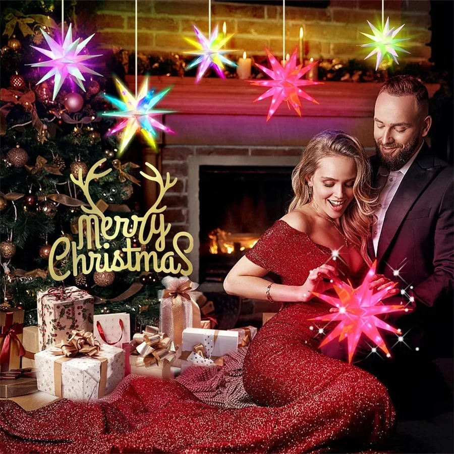 Dia40/50/60CM Smart Christmas Star Tree Topper Moravian Star Light LED Bluetooth App & RGBIC Remote Firework Starburst Light