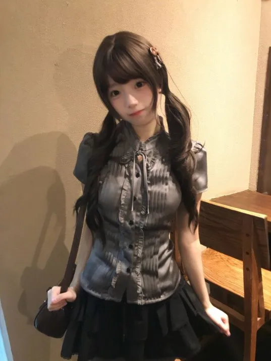 

Korean Style Cake Skirt Set Summer Fashion Women's Comfortable Short Sleeve Shirt And High Waist Skirt Two-Piece Outfit