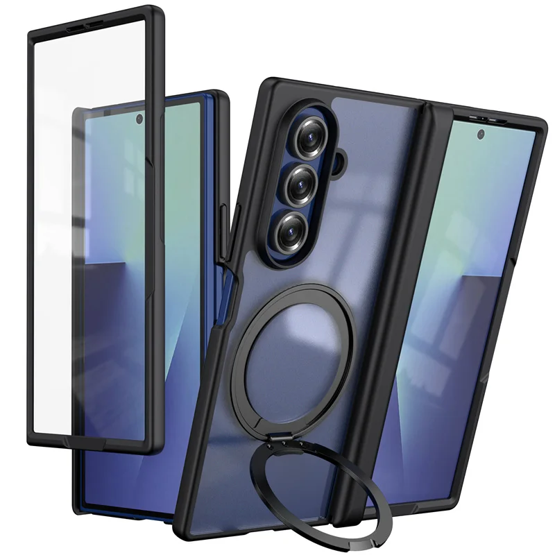 

With Screen Protector Film 360 Rotate Magsafe Bracket Case For Samsung Galaxy Z Fold 7 Fold7 Magnetic Spring Hinge Protect Cover