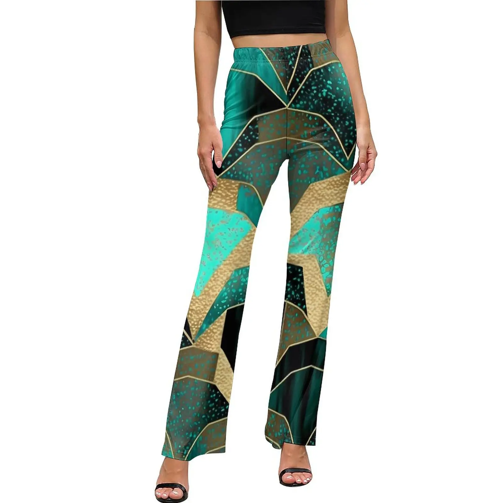 

Art Vintage Geometric Pants High Waisted Turquoise Scales Streetwear Flared Pants Daily Night Club Printed Oversize Trousers