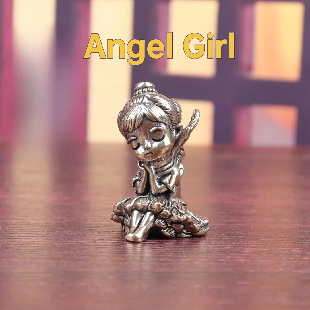 Creative Bronze Angel Girl Home Decor Office Desk Tea Pet Bronze Sculpture Artistic Craft Decorative Ornaments