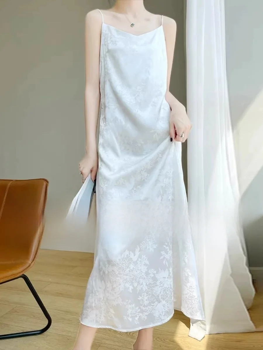 Raso di seta ter Dr Donna Estate Ricamo acido di fascia alta Dimagrante Lungo Dr Gilet Gonna a trapezio V-Ne No-Sve