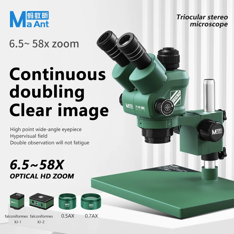Maant กล้องจุลทรรศน์ T3สเตอริโอแบบสามตาซูมออปติคอล HD 6.5 58X ความแม่นยำสูงโฟกัสเมนบอร์ดโทรศัพท์เชื่อม