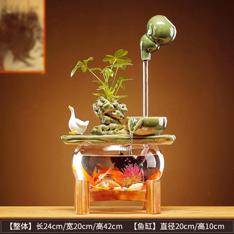 Hanging pot to attract wealth and flowing water ornaments circulating water to generate wealth living room desktop fish tank