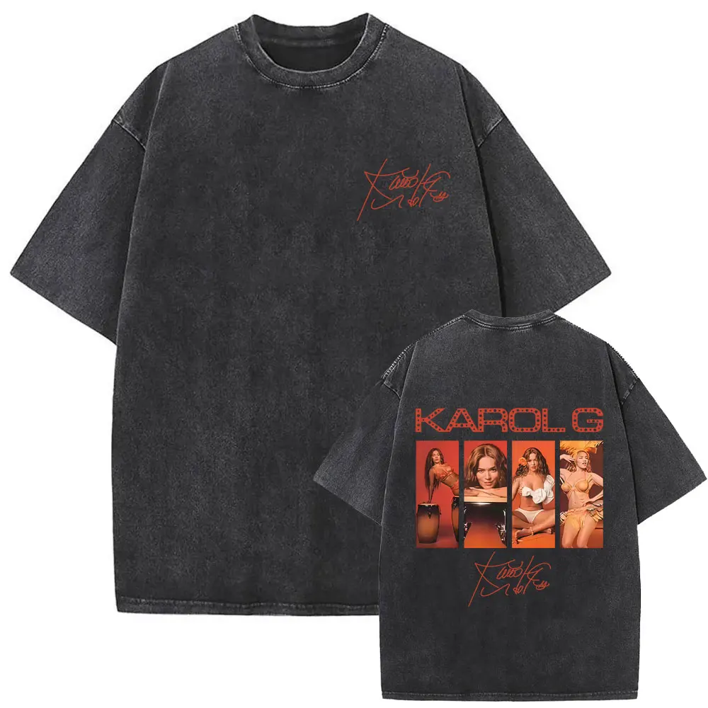 

Karol G Tropicoqueta 2025 Album Cover Washed T-shirt Summer Men's Women Clothing Fashion Oversized T Shirts Male Vintage Tshirt