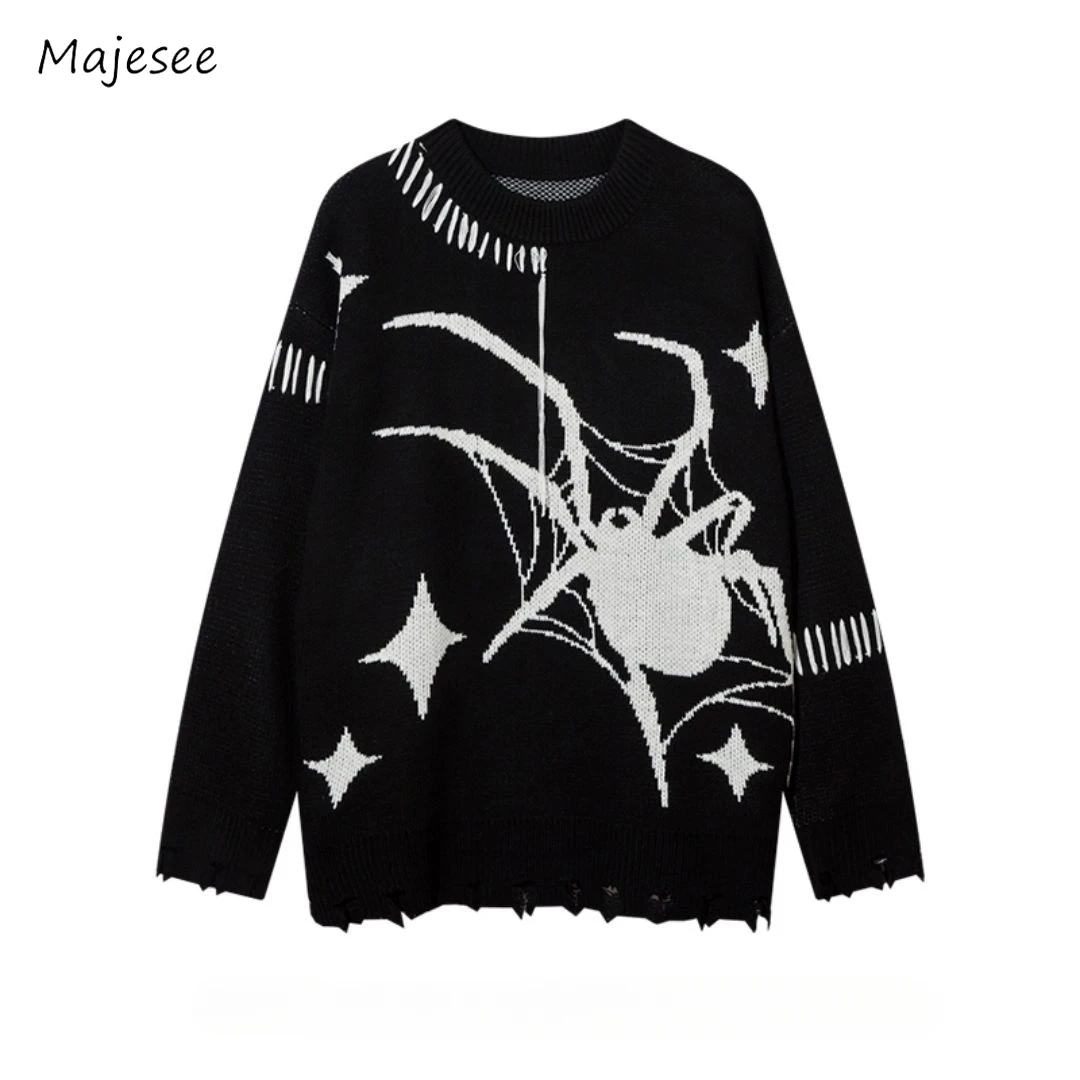 

Sweaters Men Spider-pattern Contrast Color Slouchy Males Knitwear Korean Style High Street Advanced All-match Pullovers Autumn