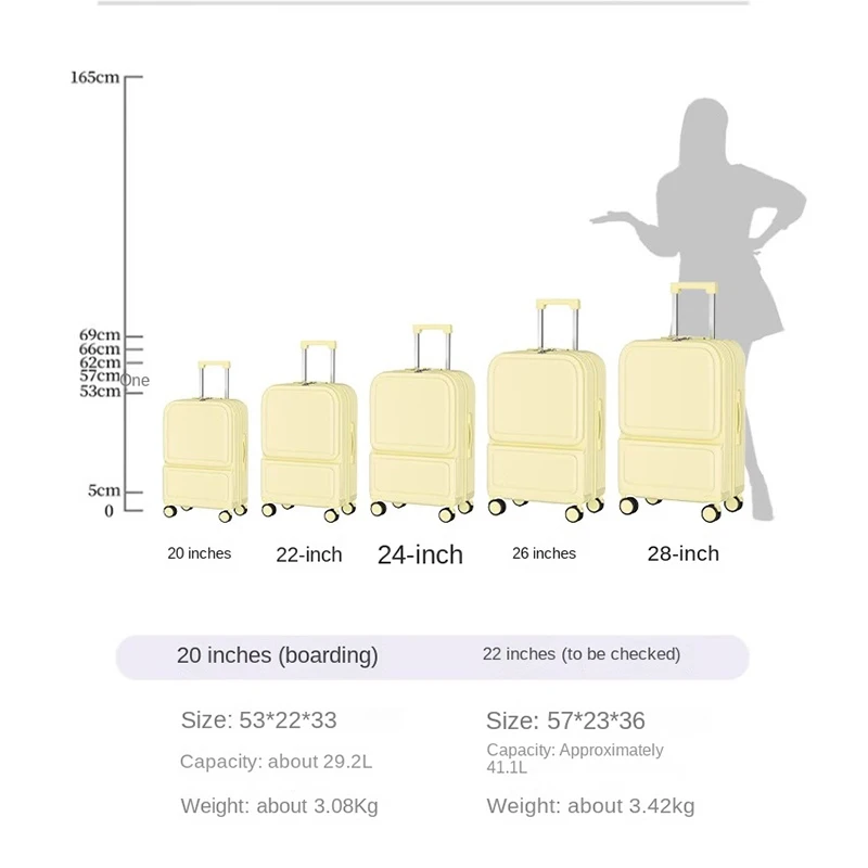 Valise d'embarquement à bagages à ouverture frontale, porte-gobelet multifonctionnel, valise à roulettes de grande capacité, 28 po, 20 po, nouveau