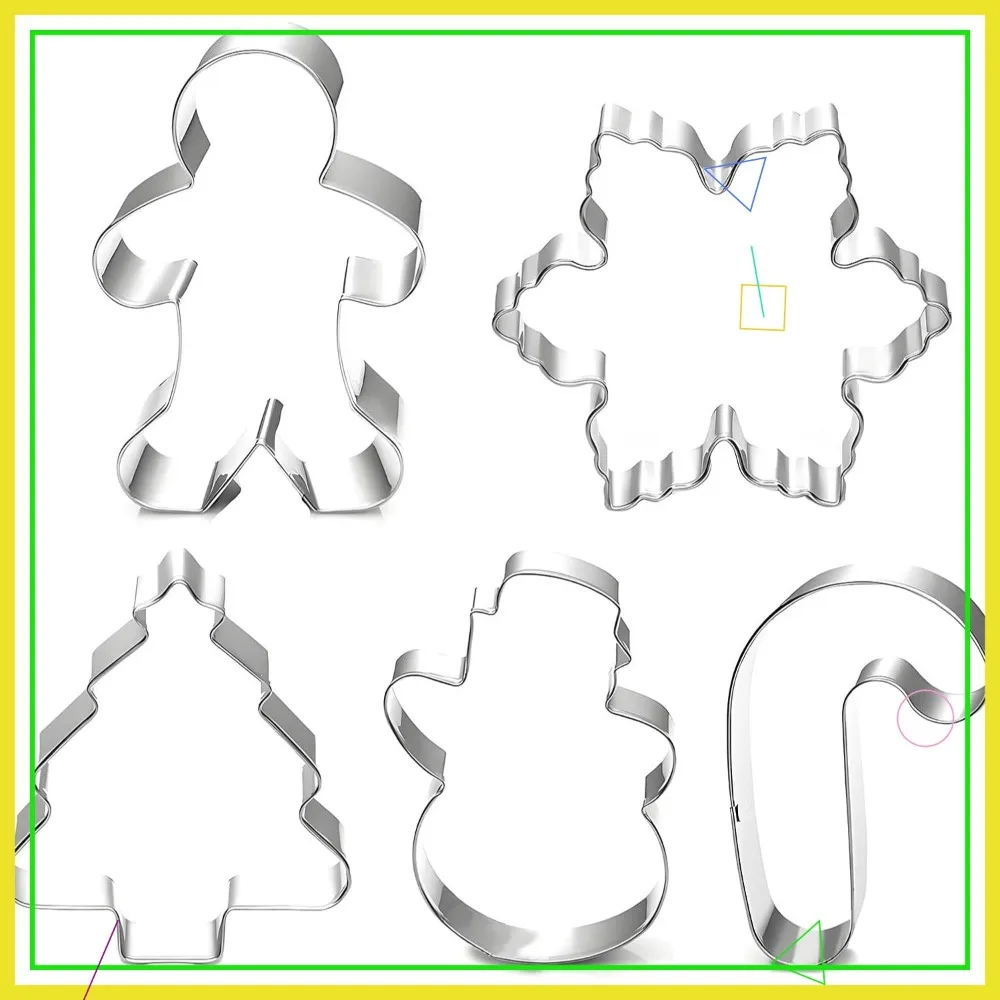 

5-Piece Christmas Cookie Cutter Set - Snowman, Tree, Gingerbread Man, Candy Cane, Snowflake Shapes
