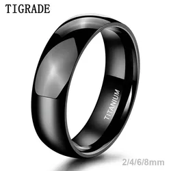 Tigrade 2/4/6/8mm Simple Black Ring Man Women Titanium Wedding Band Polished Engagement Rings Cocktail Ring Anel Feminino