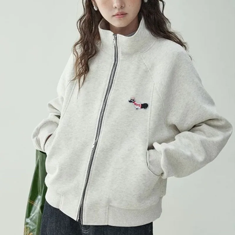 

Sweatshirt Women's Double Zipper Jacket Autumn New Stand-up Collar Cardigan Casual Versatile Long-sleeved Top