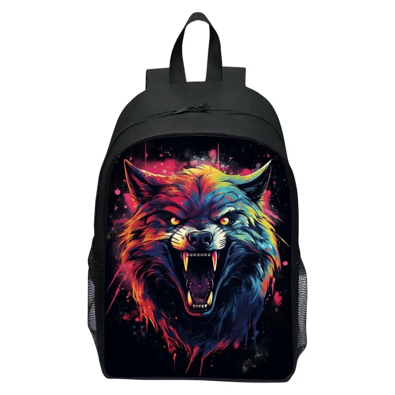 Mochila con estampado de lobo feroz para niños, bolsa escolar para niños, mochilas con estampado de Spider-King, bolsa de viaje para adolescentes de gran capacidad