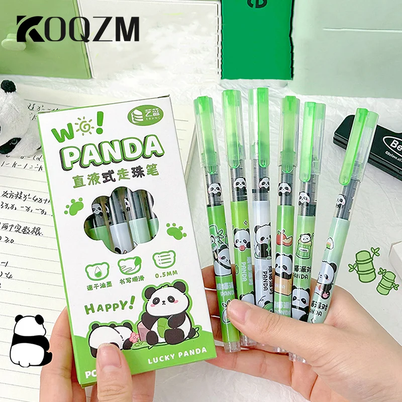 6Pcs Panda 0.5MM Gel Pen For Students Galactic Outer Space Straight Liquid Ballpoint Pen Writing Pen Black Refill Stationery