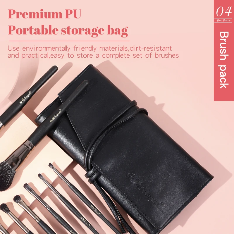 FJER Luxury Black Professional Makeup Brush Set Natural Hair Foundation Blending Blush Eyeliner Powder Brushes  Kit with bag