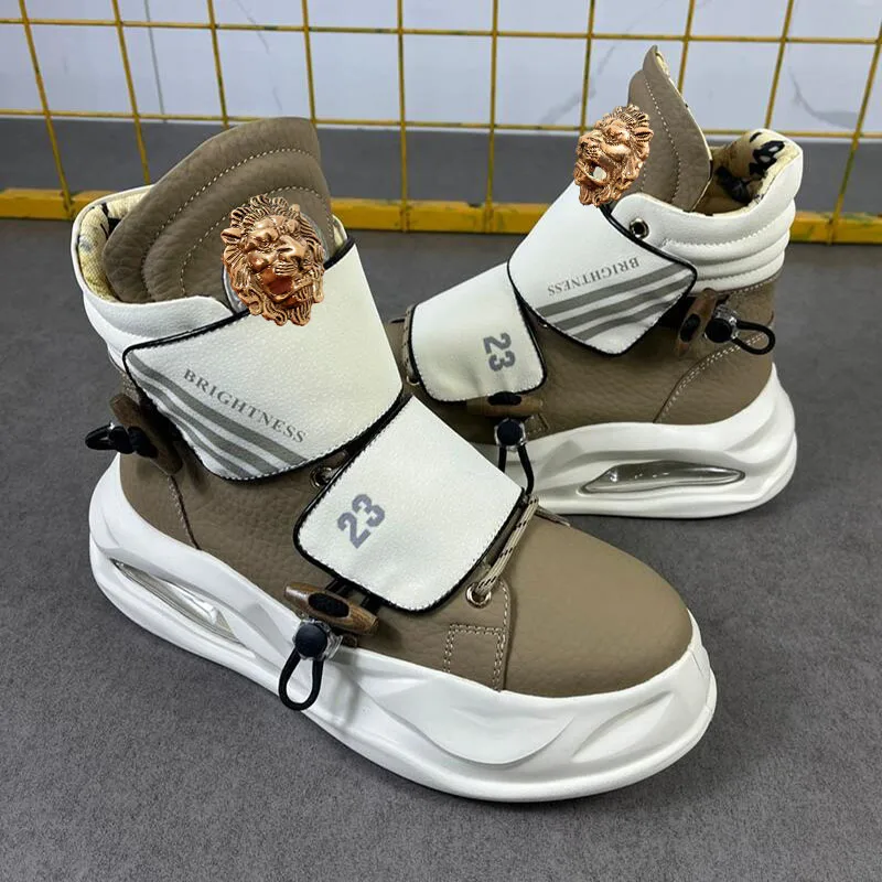 

High-top men's shoes - Spring/autumn training sports casual leather boots for men with thick sole plateA3