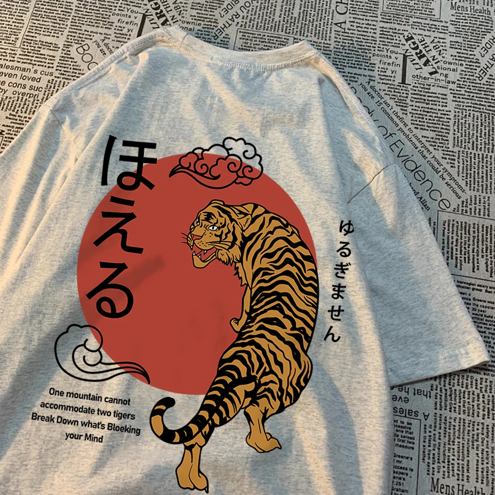 A Mountain Cannot Accommodate Two Tigers T Shirt Mens Oversize Crewneck Tops Hip Hop Loose Tee Clothing Casual Loose T-Shirt