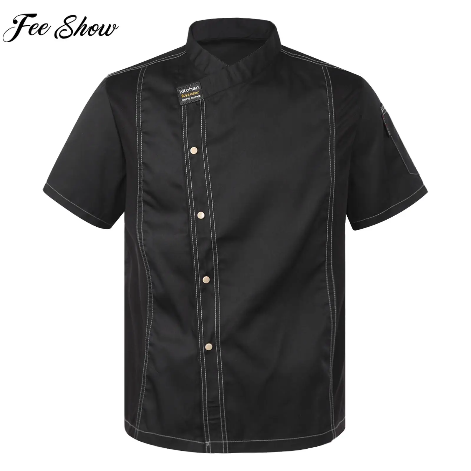 Mens Womens Chef Uniforme Food Service Jacket Tops Cozinha Cozinheiro Trabalho Brasão Hotel Restaurante Cantina Cake Shop Café Costume de cozimento