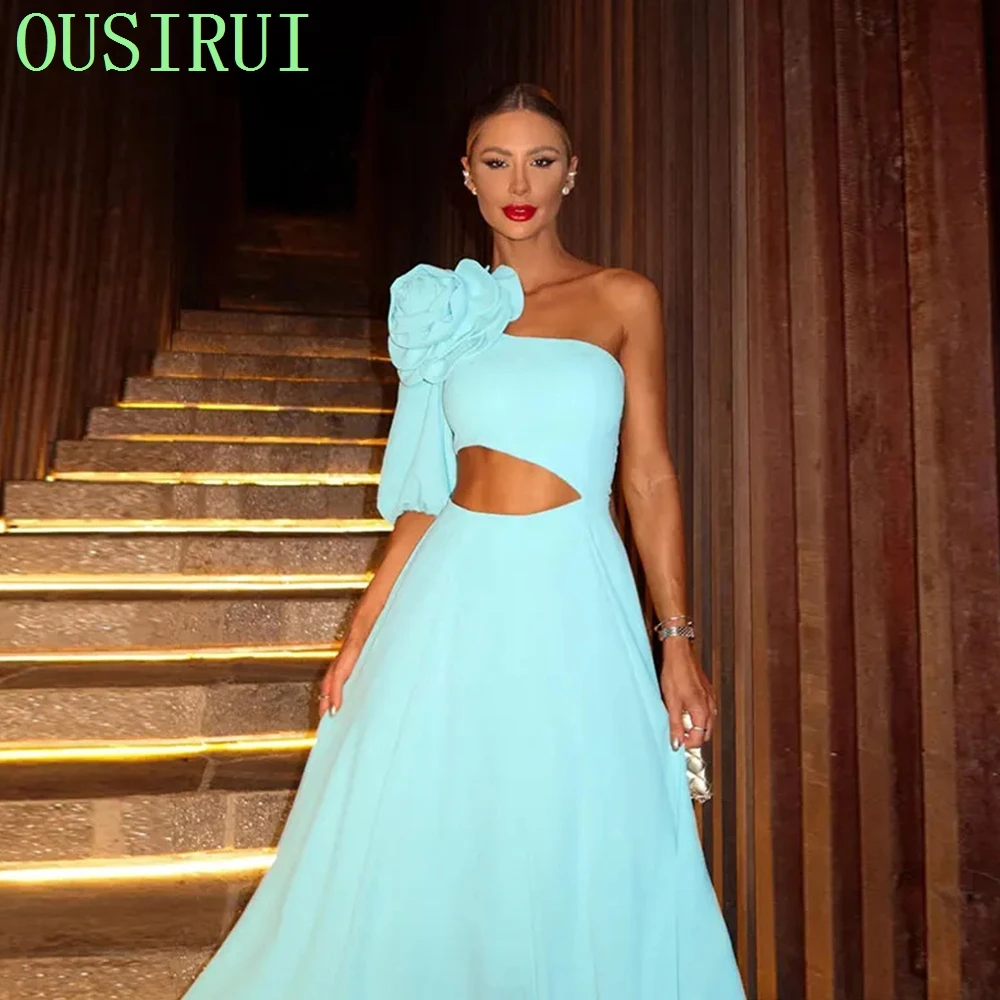 OUSIRUI élégant fleur découpé Maxi robes femmes mode une épaule manches dos nu robe Chic dame fête Club robes