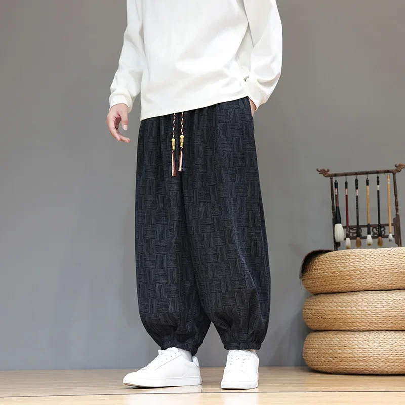 

Шаровары в стиле ретро, свободные леггинсы большого размера в этническом стиле, осенне-зимние новые мужские вельветовые леггинсы в китайском стиле