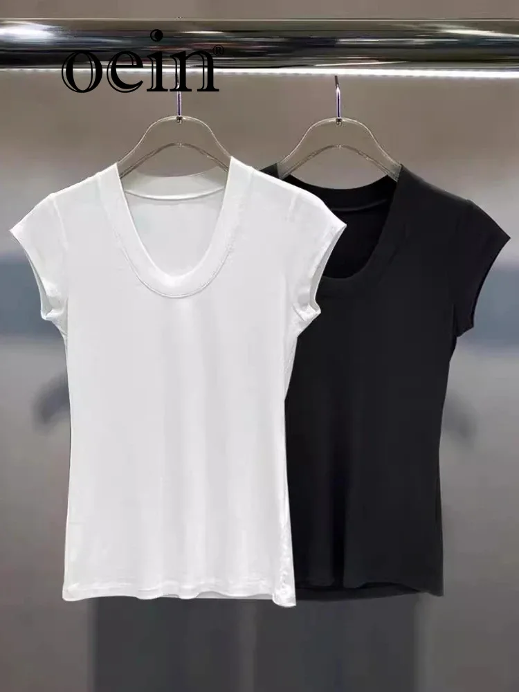 

[oein] Niche 2024 Summer New Slim Fit Top Sexy Short T-shirt Half Sleeve Gray Elastic Tight Short Sleeved Women