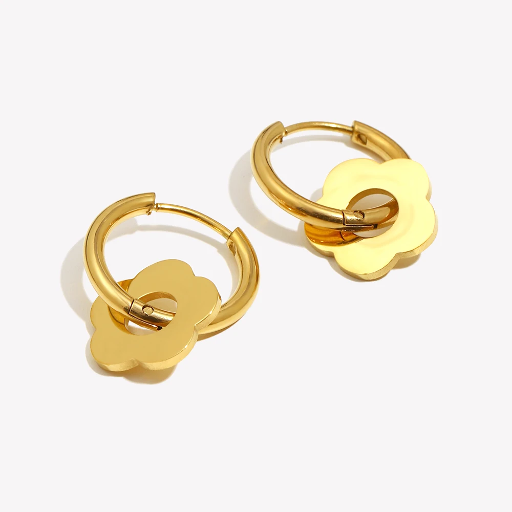 E.B.belle Golden Silver Color Y2K Accessories Girls Ladies Flower Earrings Small Hoop Waterproof Stainless Steel Floral Earrings